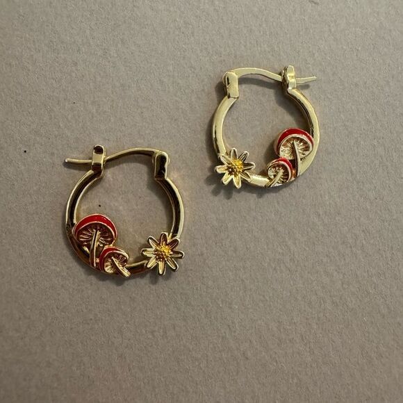 Free People Jewelry - Red mushroom Hoop Earrings M435